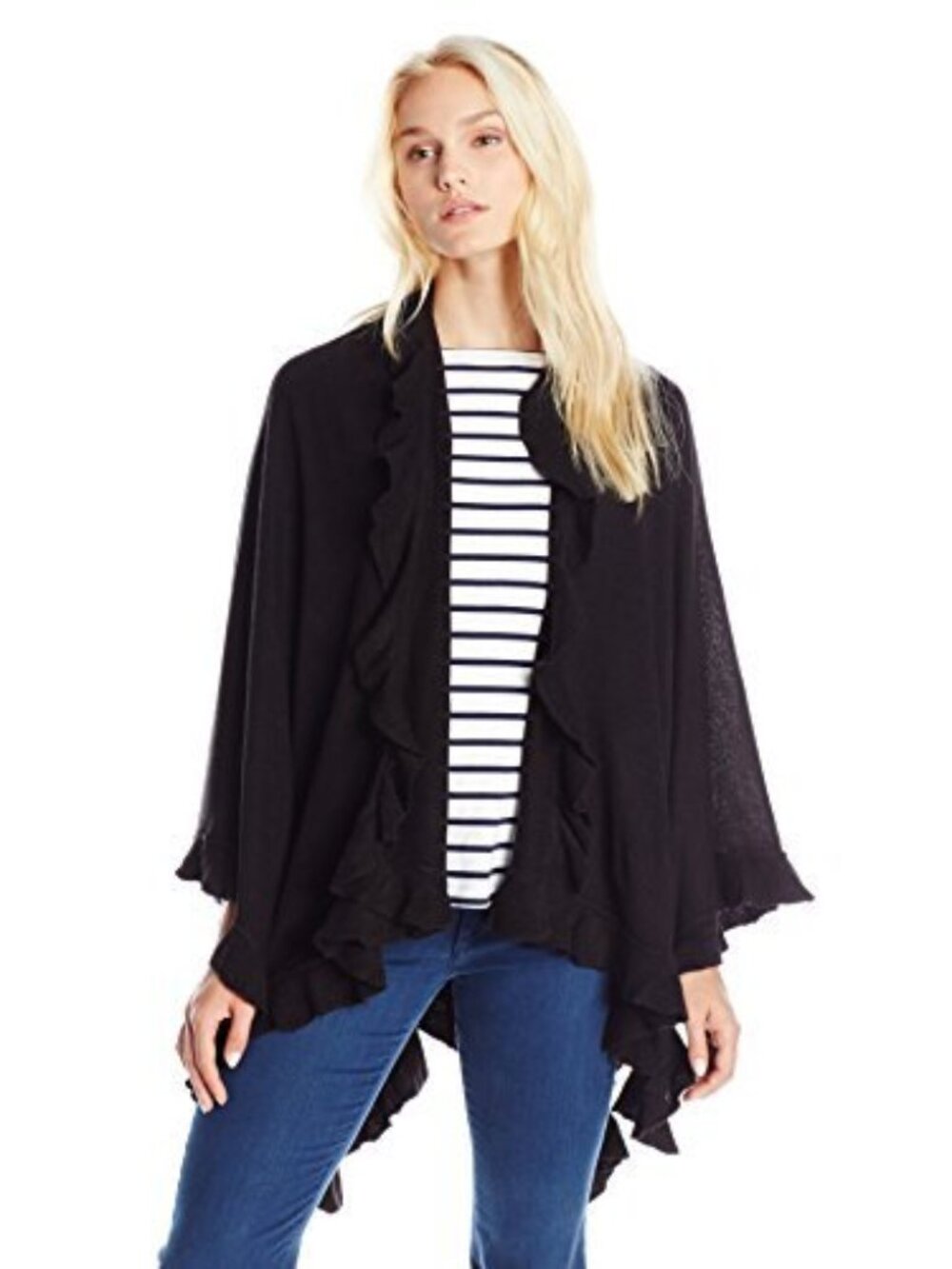 Black Open-Face Acrylic Knit Poncho